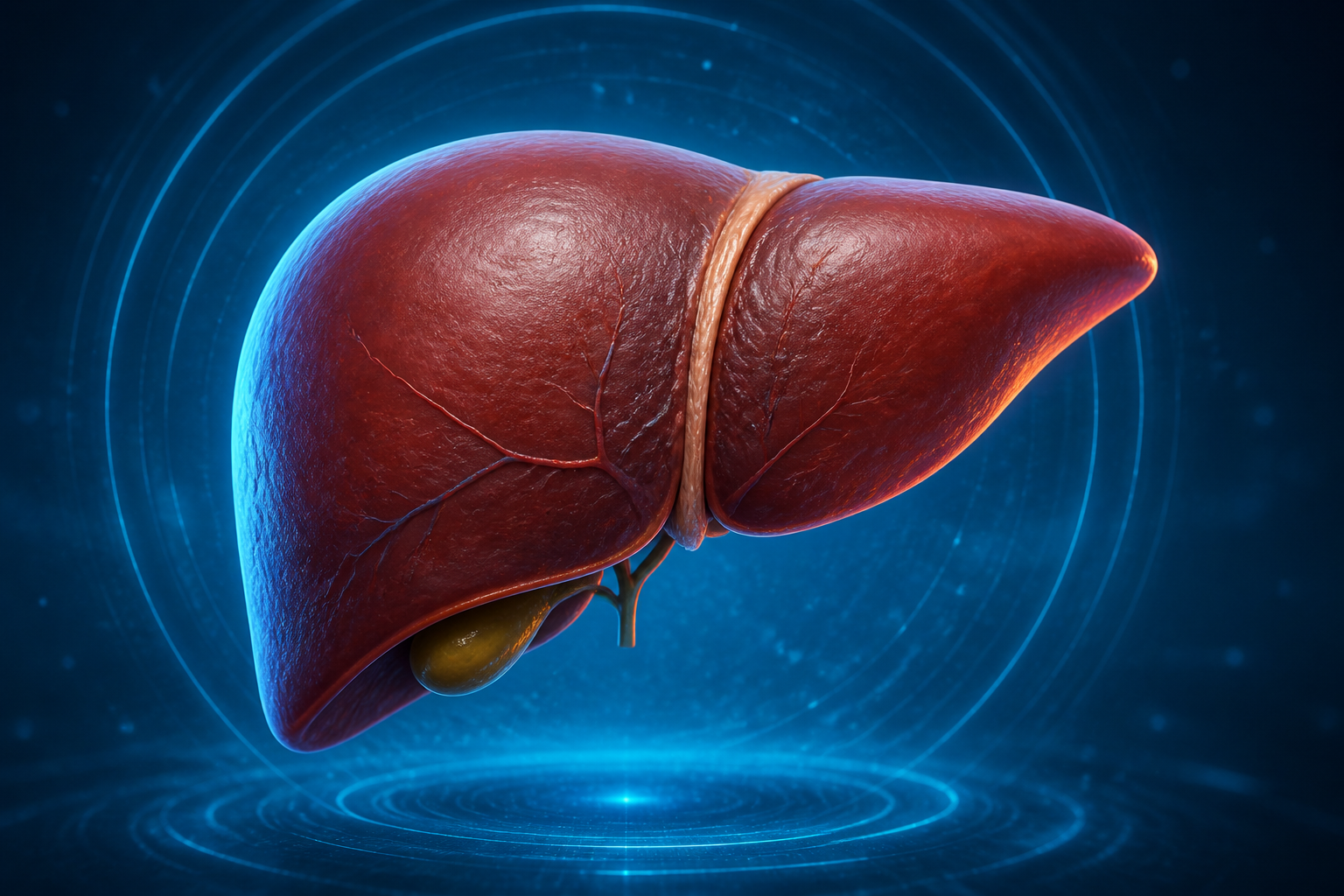 Realistic three-dimensional medical visualization representing specialist liver care